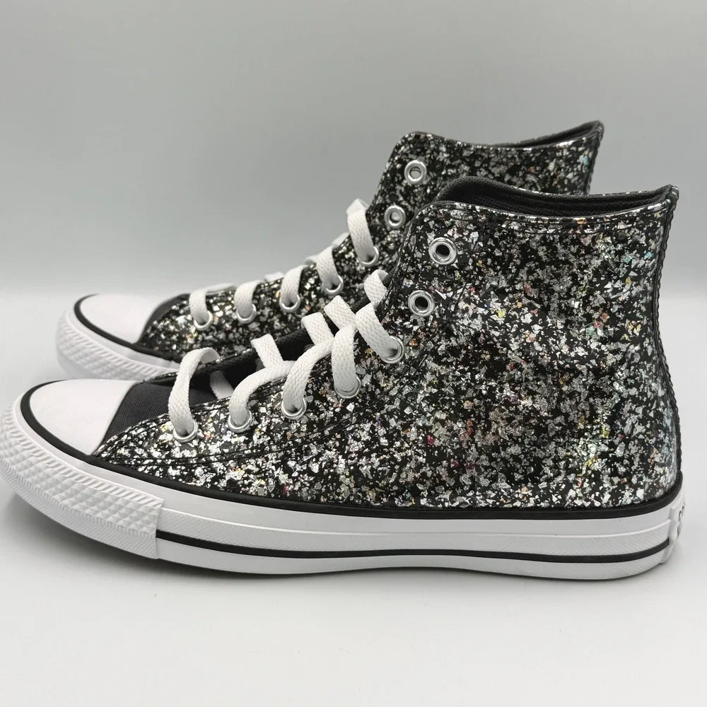 Converse Chuck Taylor High Top Kids Size 5 Black Silver Glitter NWOB A09270C